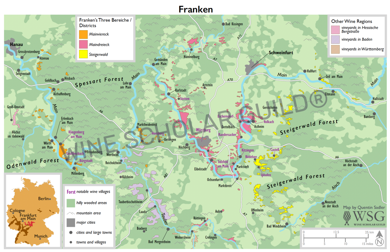 Map of Franken showing wine regions and Main River Map of Franken showing wine regions and Main River