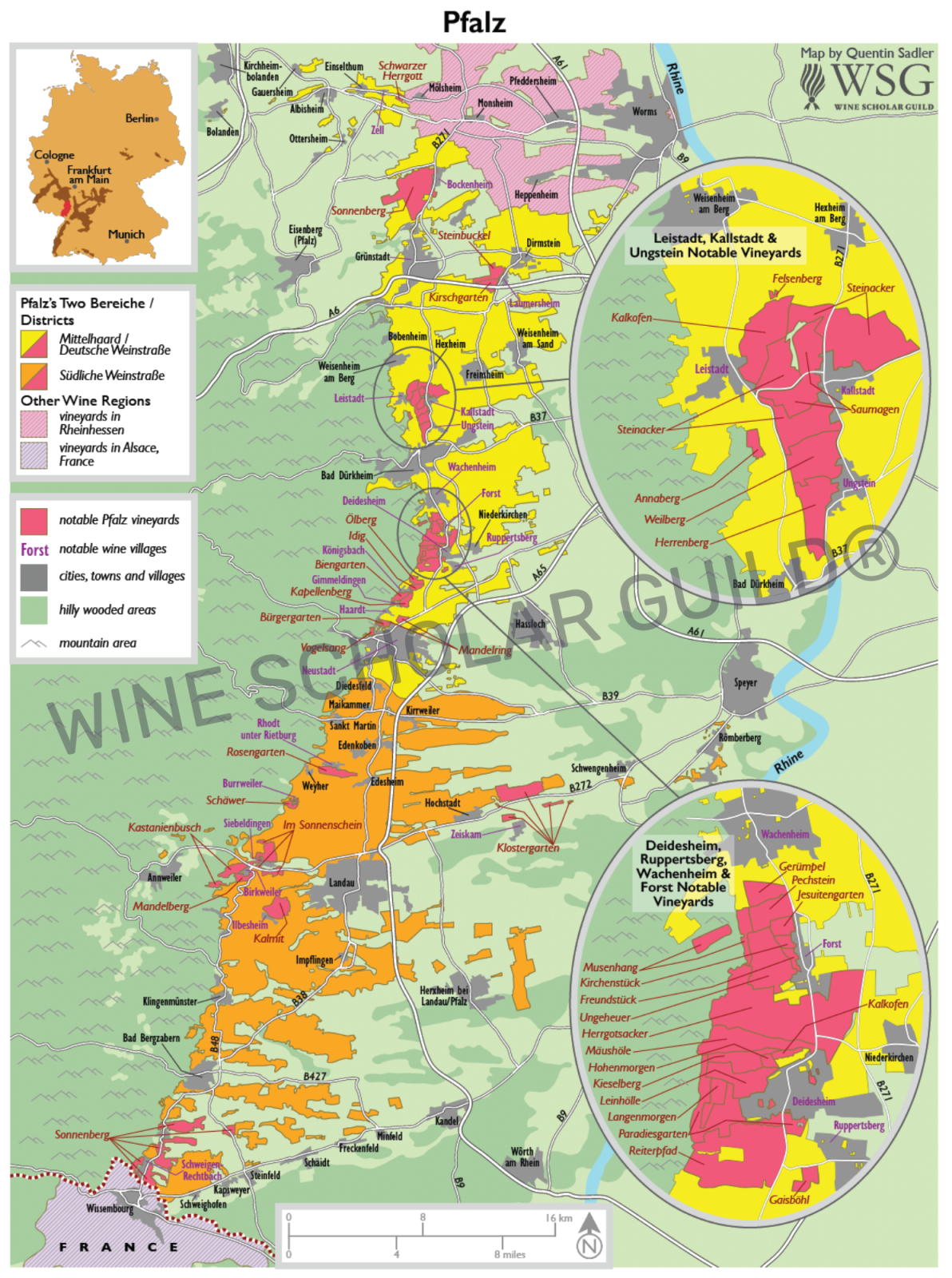 Map of Pfalz showing vineyard zones Map of Pfalz showing vineyard zones