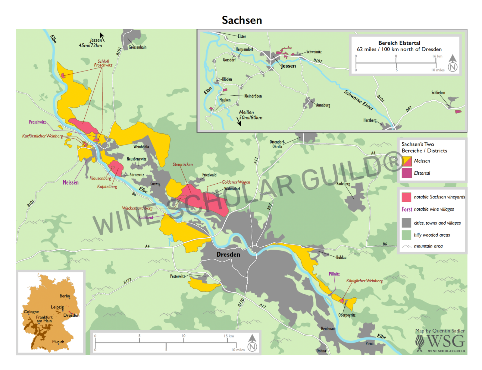 Map of Sachsen wine regions Map of Sachsen wine regions