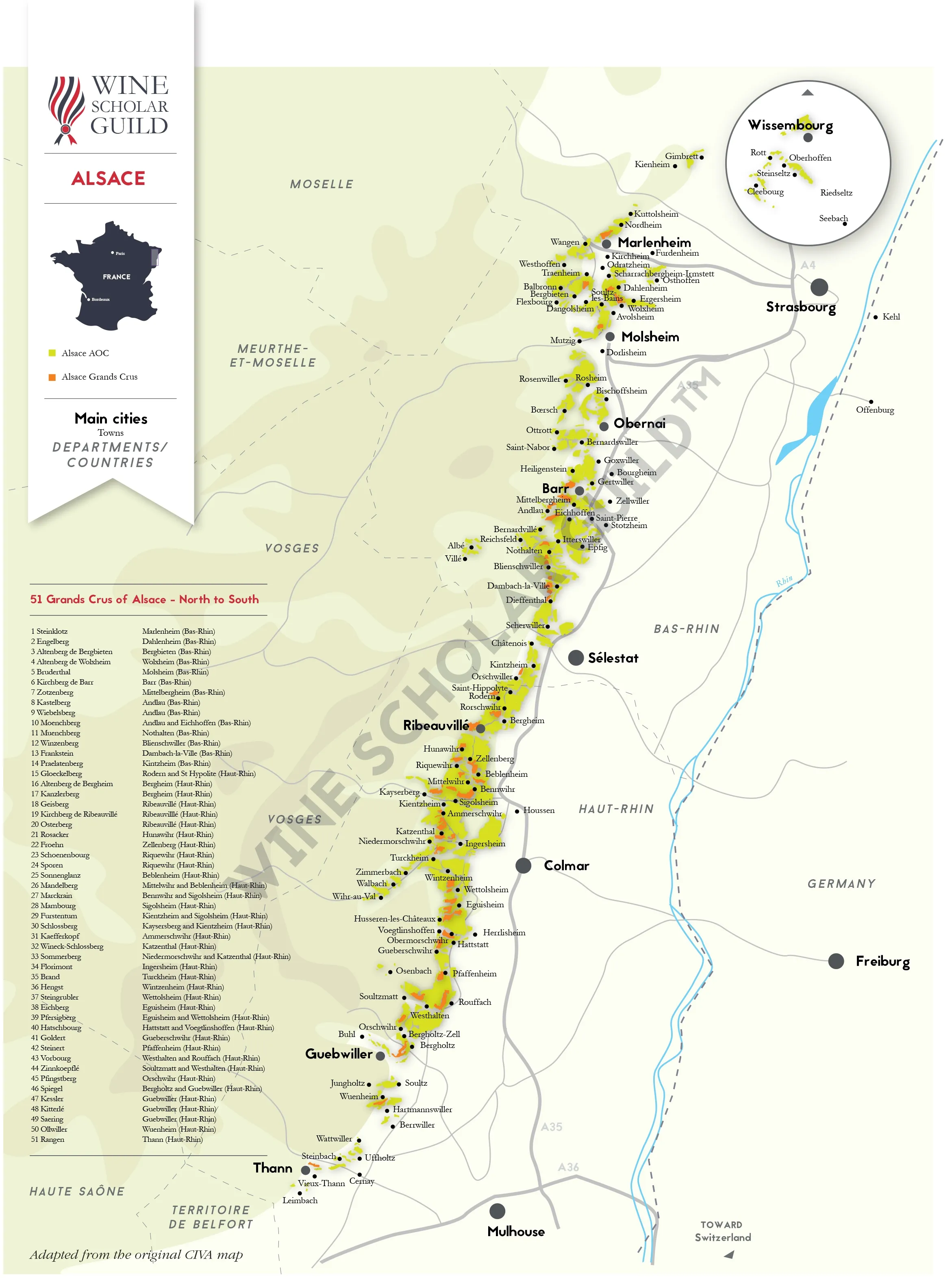 Alsace Wine Map by Wine Scholar Guild