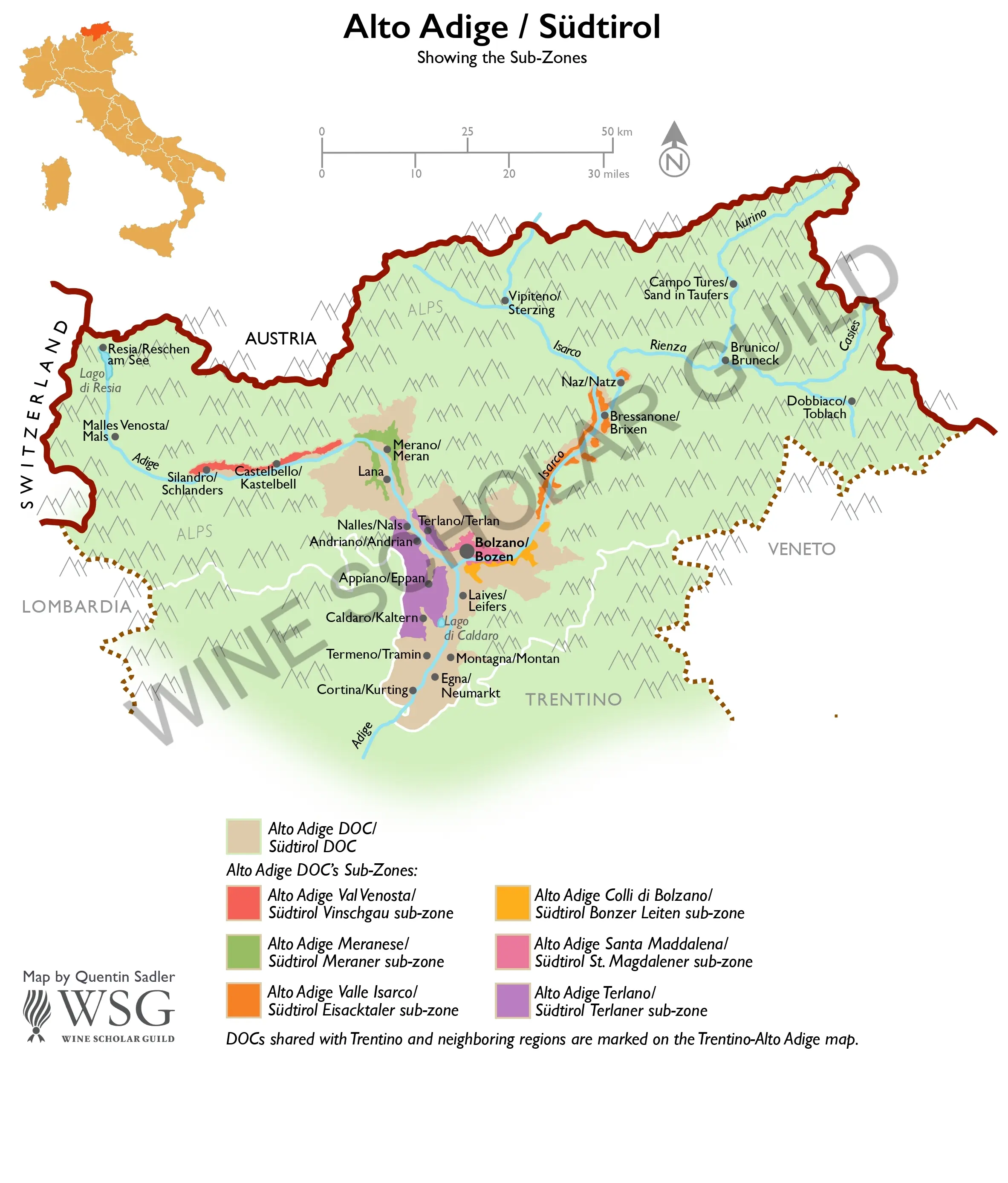 Alto Adige / Südtirol Wine Map by Wine Scholar Guild