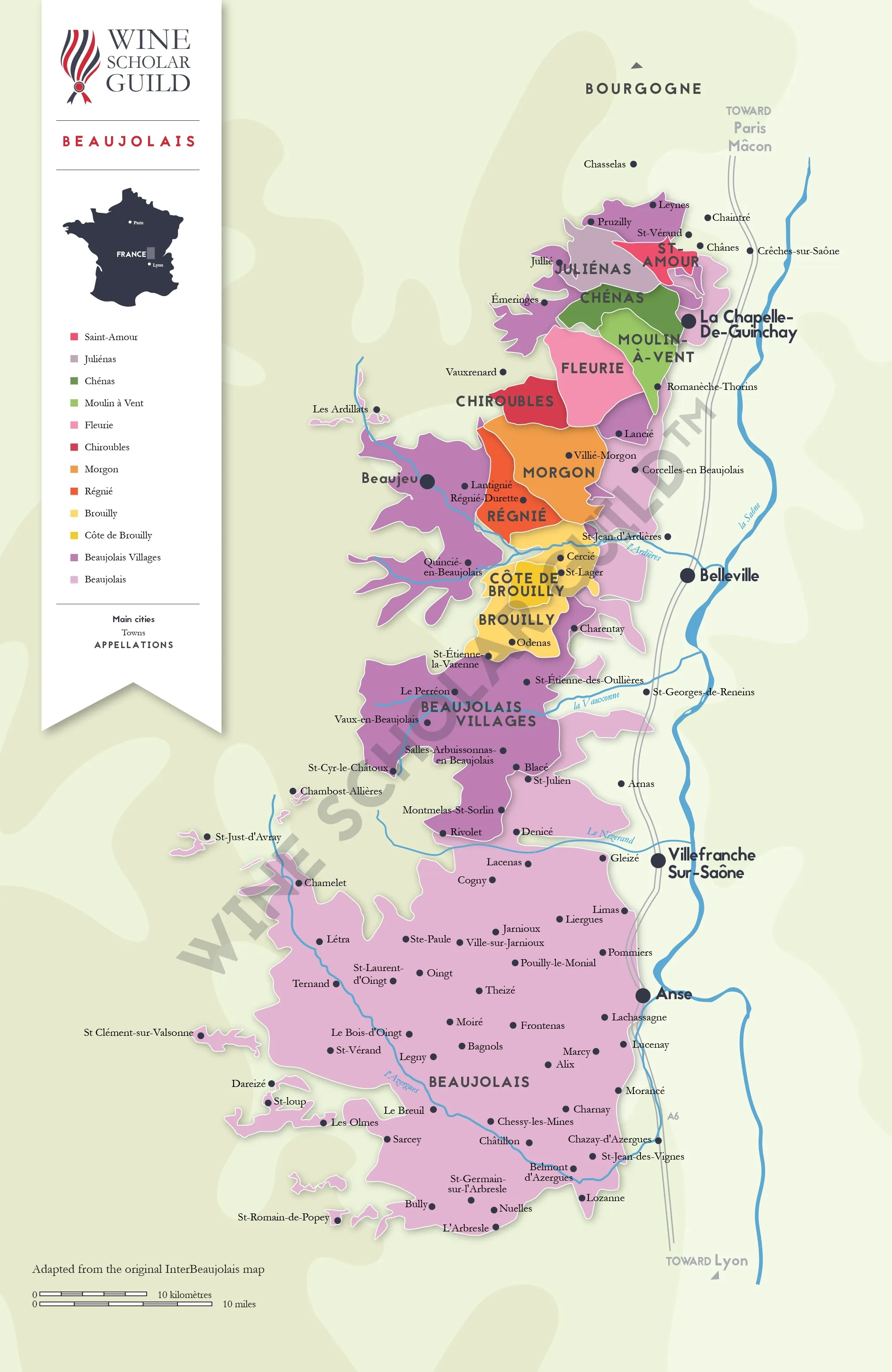 Beaujolais Wine Map by Wine Scholar Guild