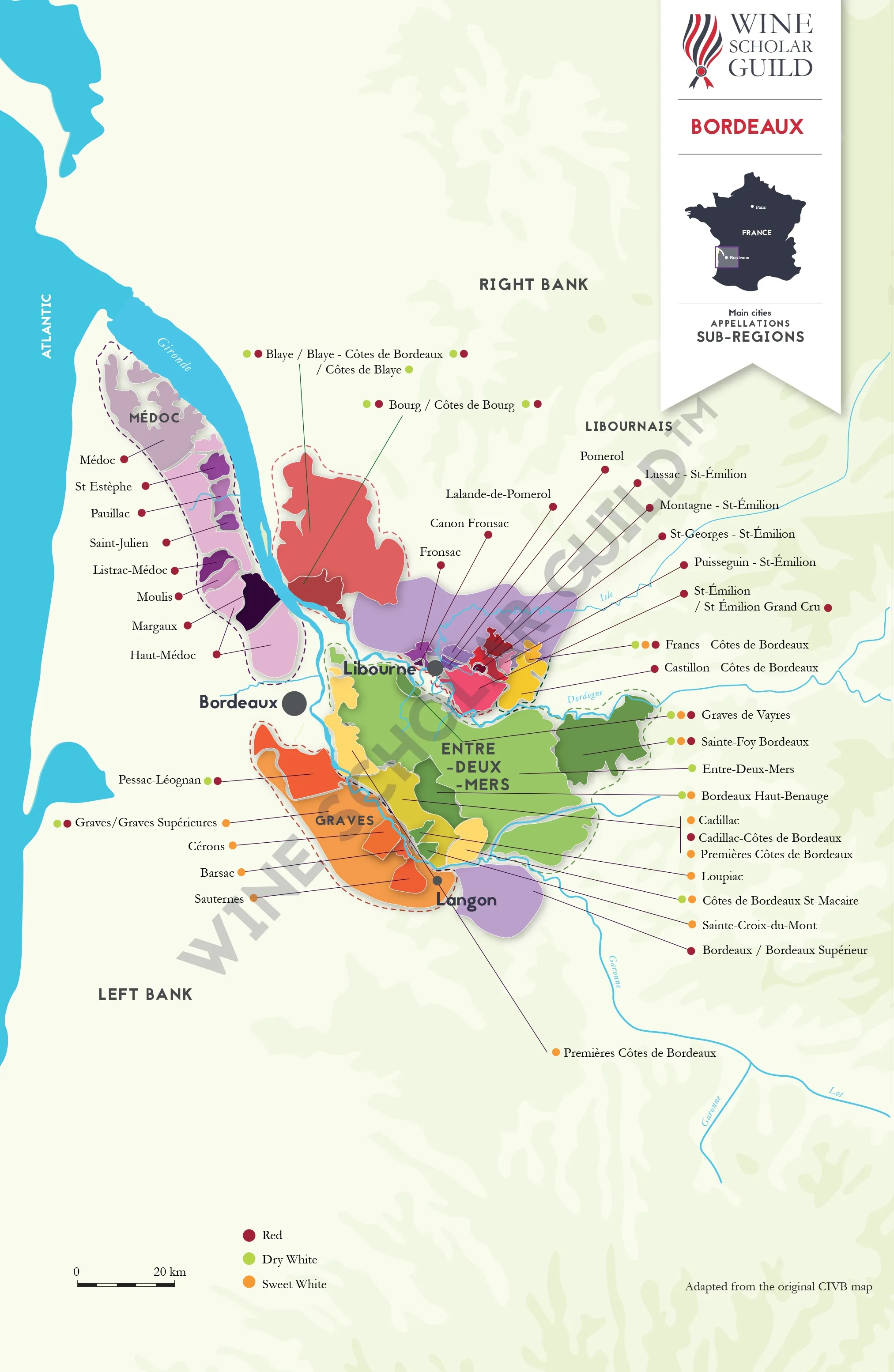 Bordeaux Wine Map by Wine Scholar Guild