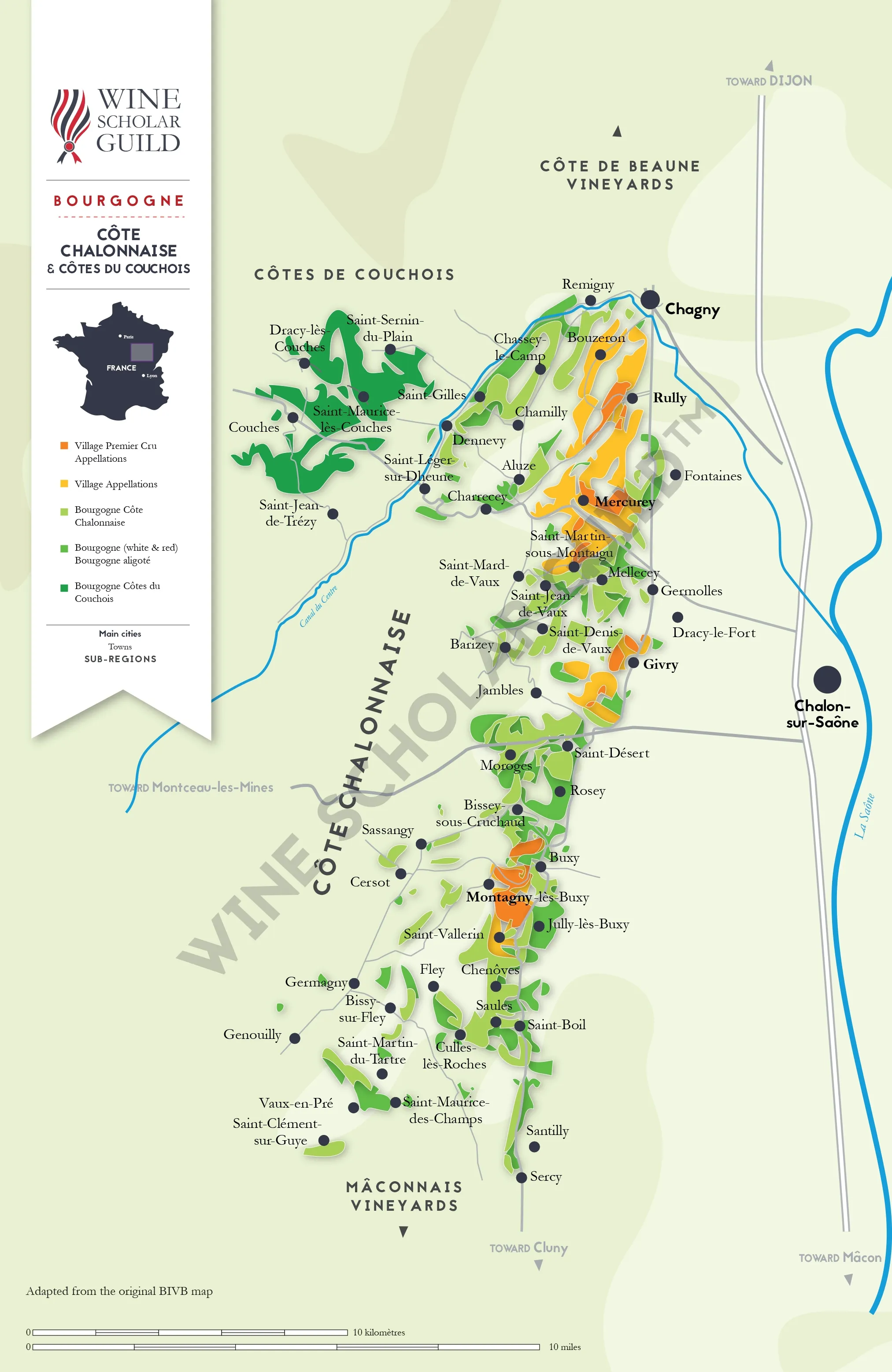 Bourgogne Cote Chalonnaise Wine Map by Wine Scholar Guild