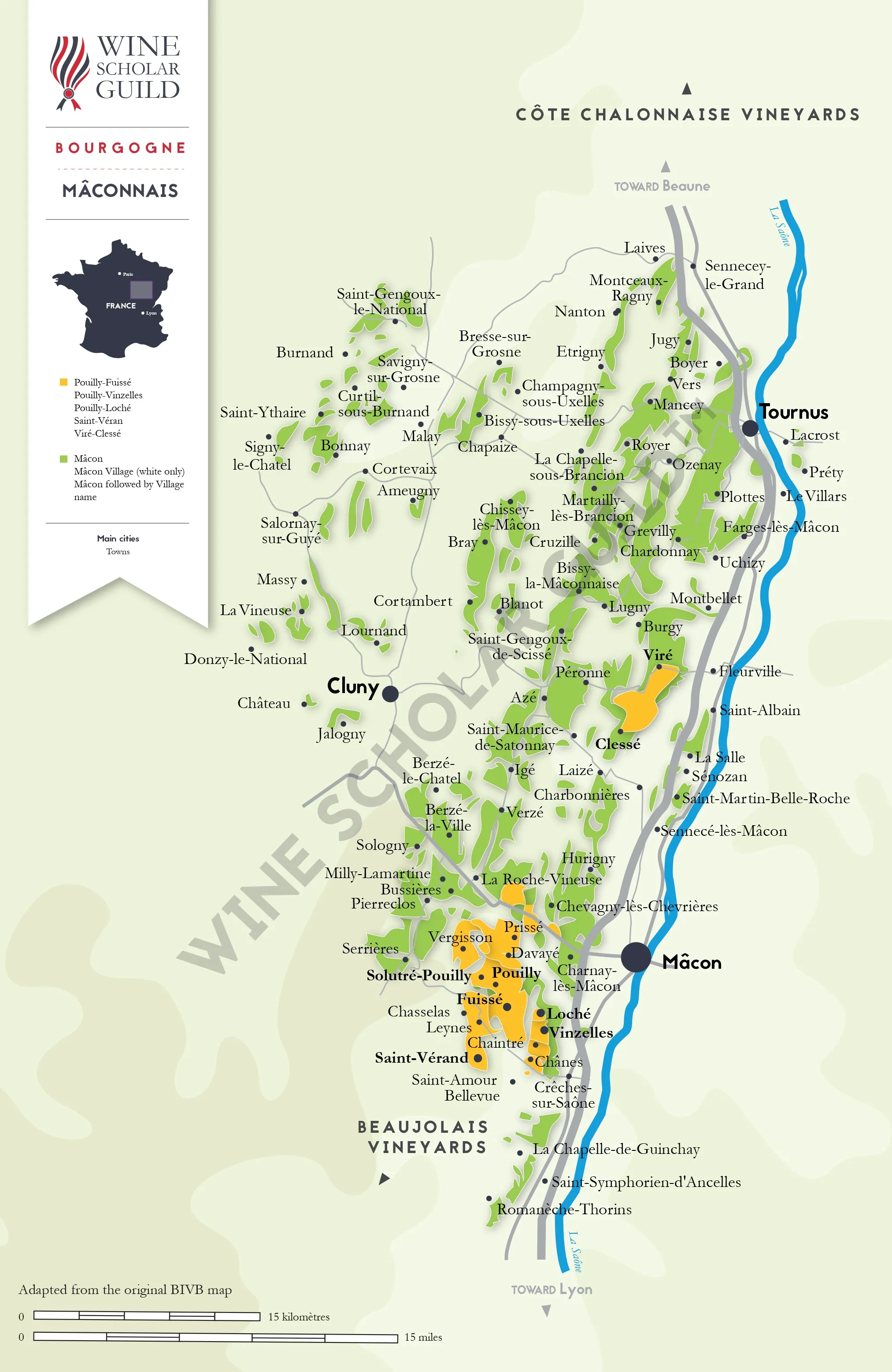 Bourgogne Maconnais Wine Map by Wine Scholar Guild