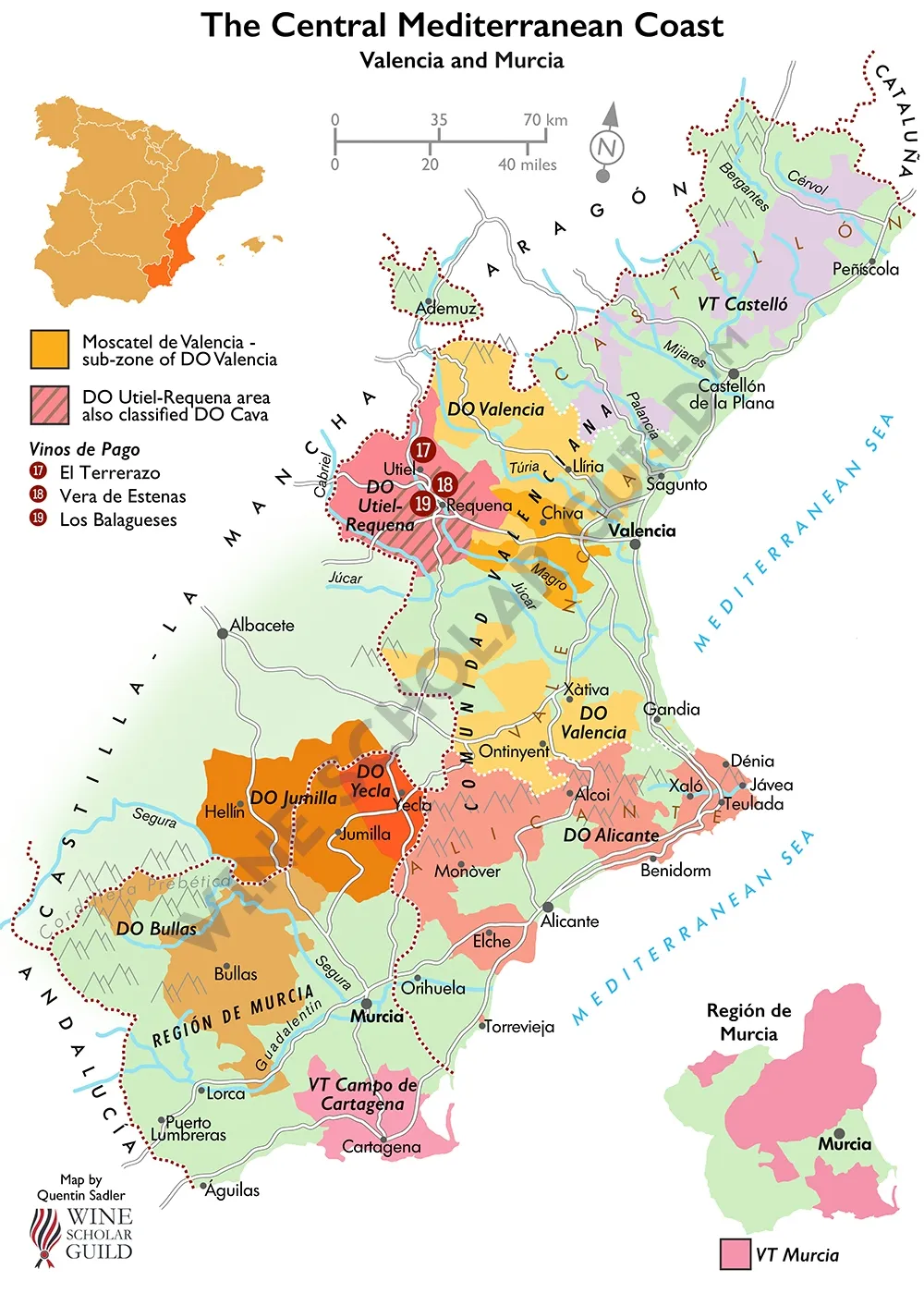 Central Mediterranean Coast Wine Map (Valencia and Murcia) by Wine Scholar Guild