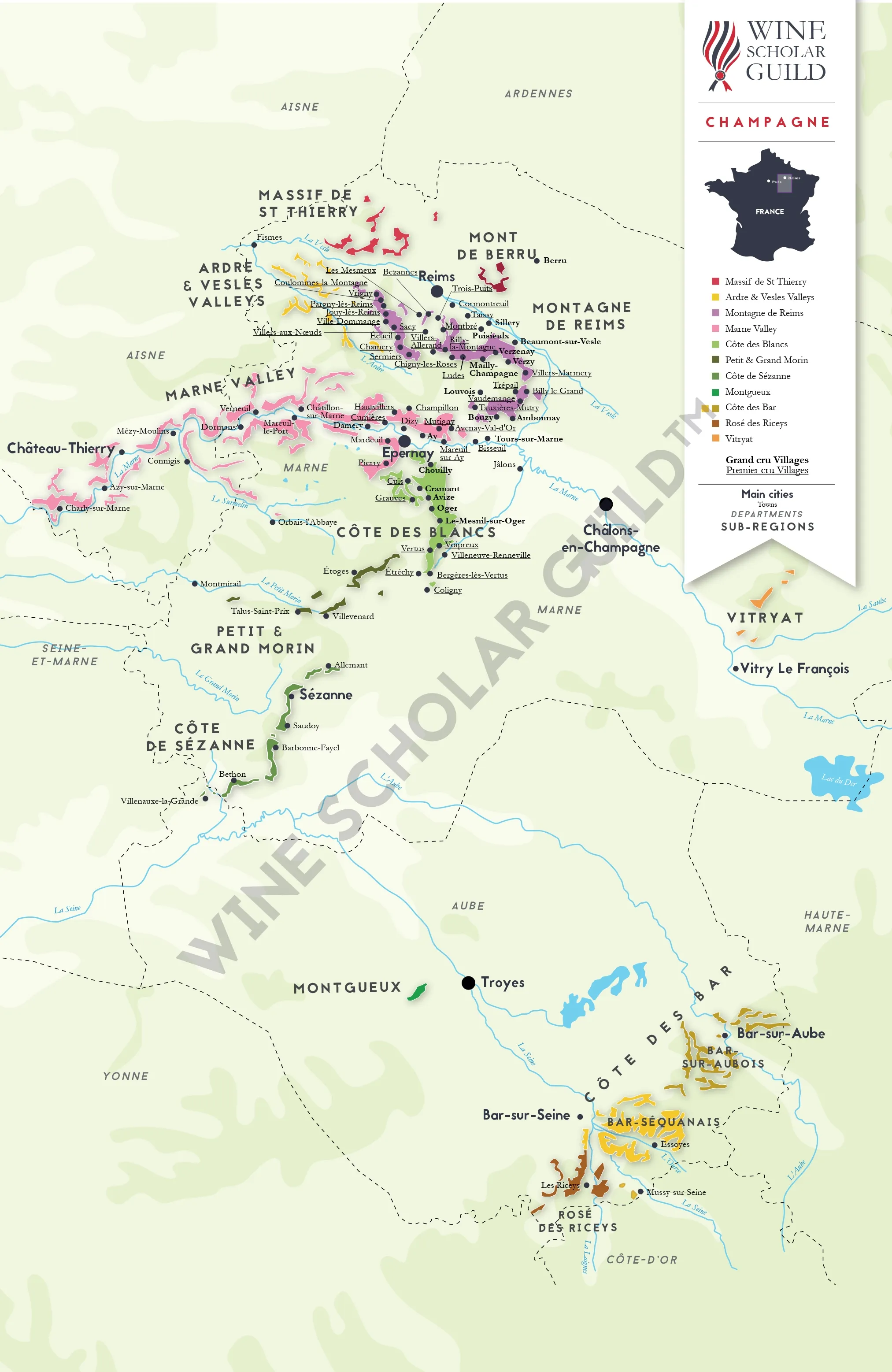 Champagne Wine Map by Wine Scholar Guild