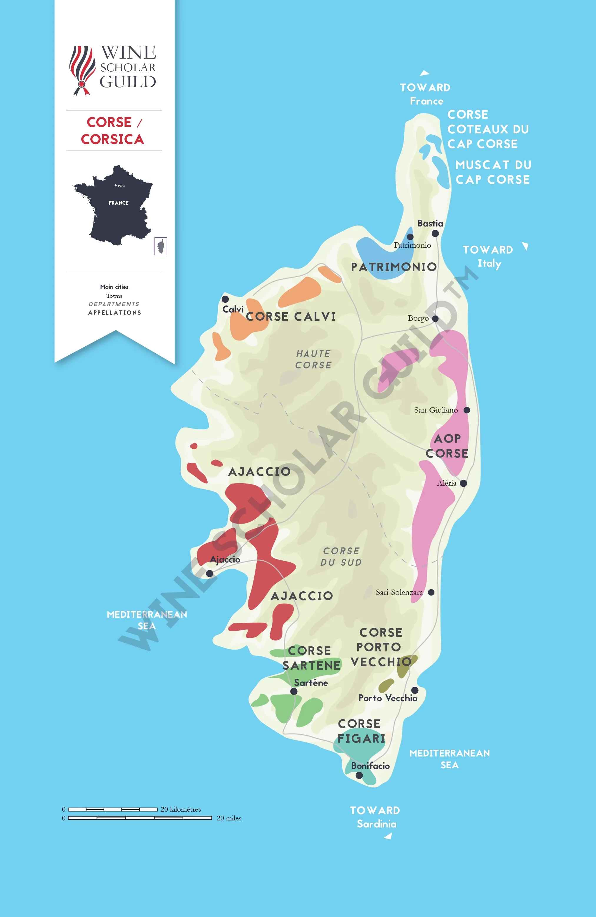 Corsica Wine Map by Wine Scholar Guild