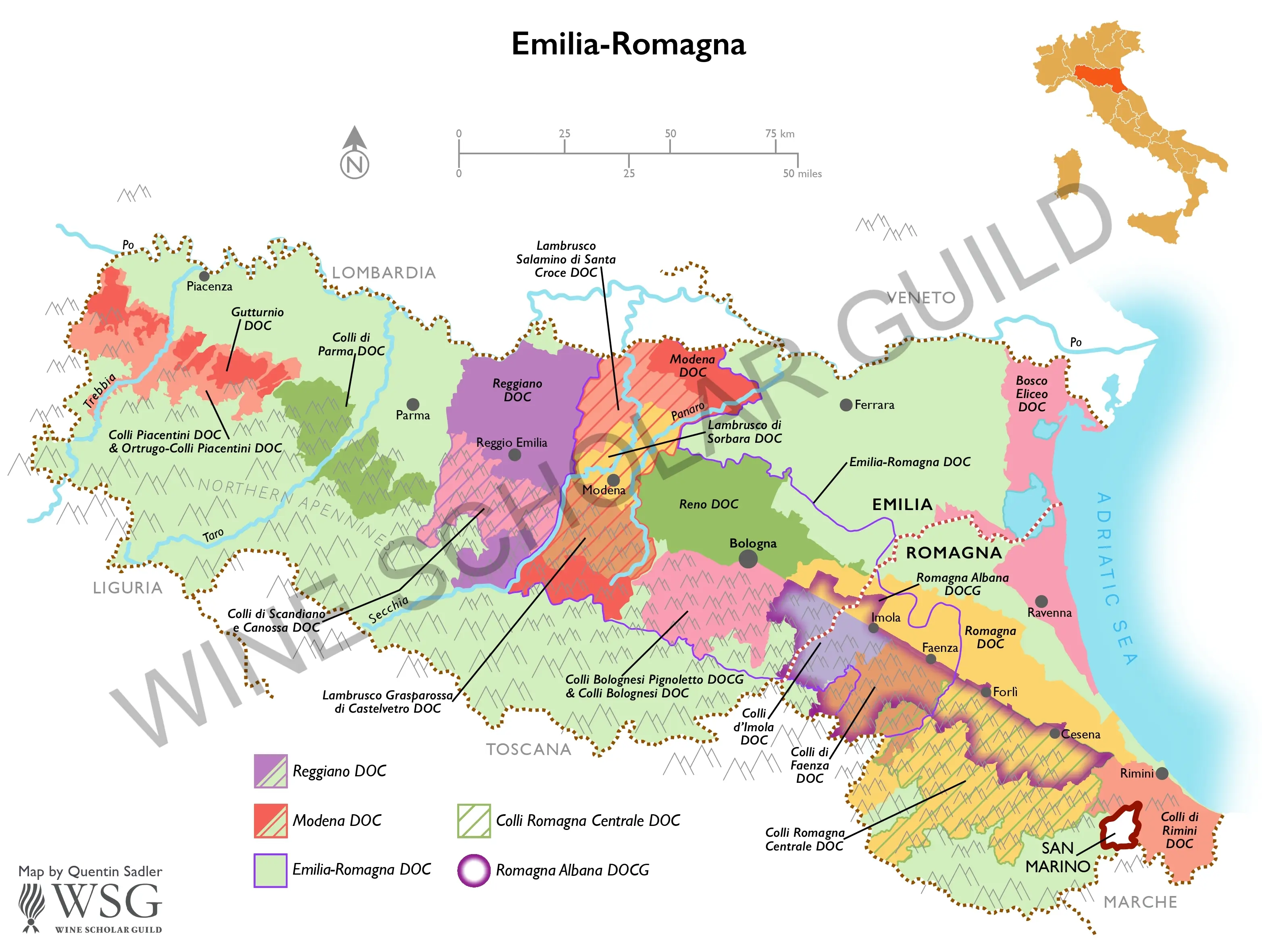 Emilia-Romagna Wine Map by Wine Scholar Guild