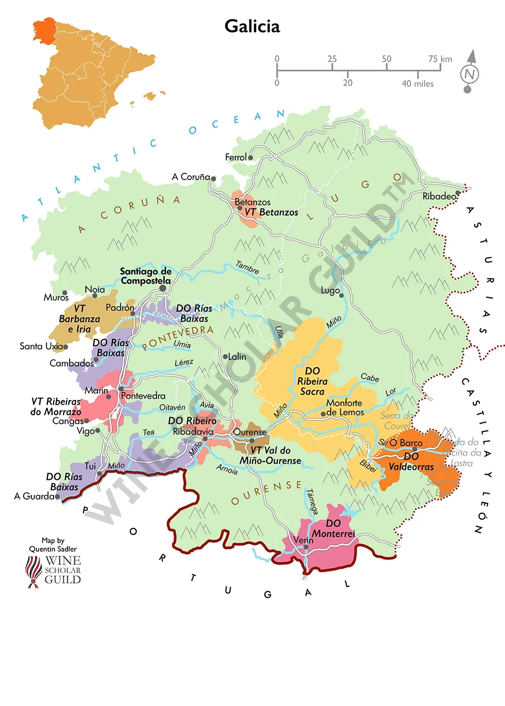 Galicia Spain Wine Map by Wine Scholar Guild