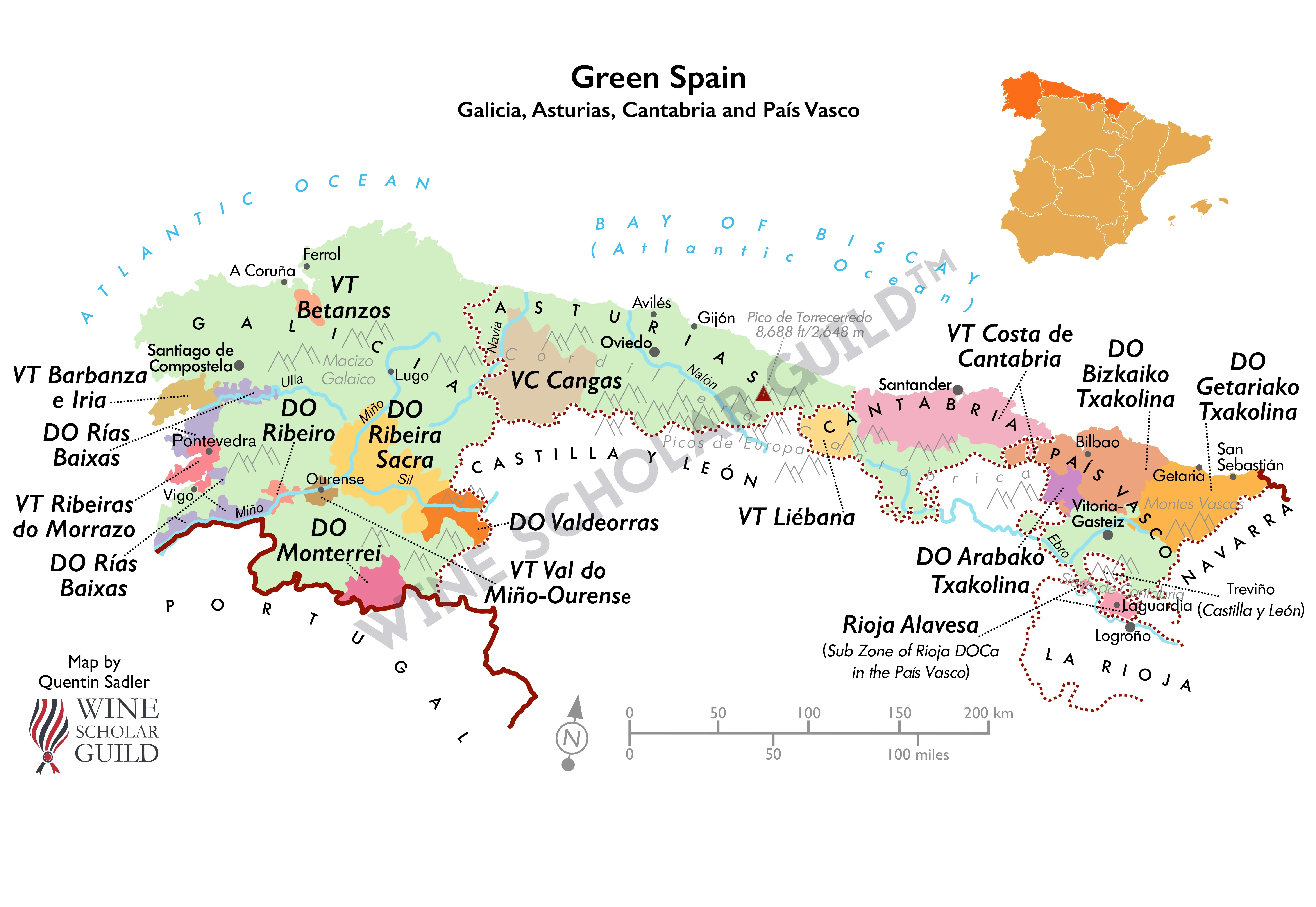 Green Spain Wine Map by Wine Scholar Guild