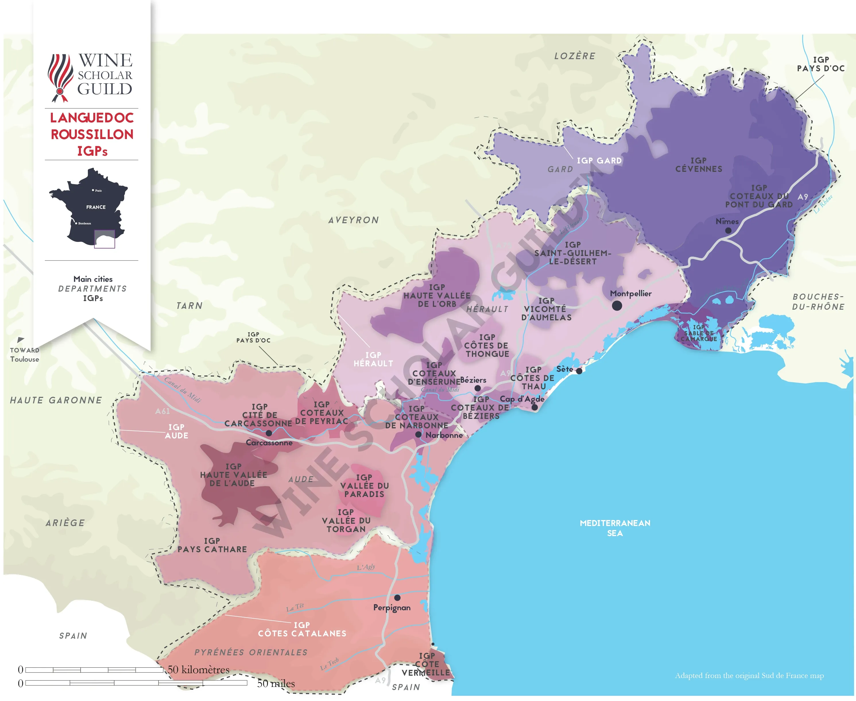 Languedoc Roussillon IGP Wine Map by Wine Scholar Guild