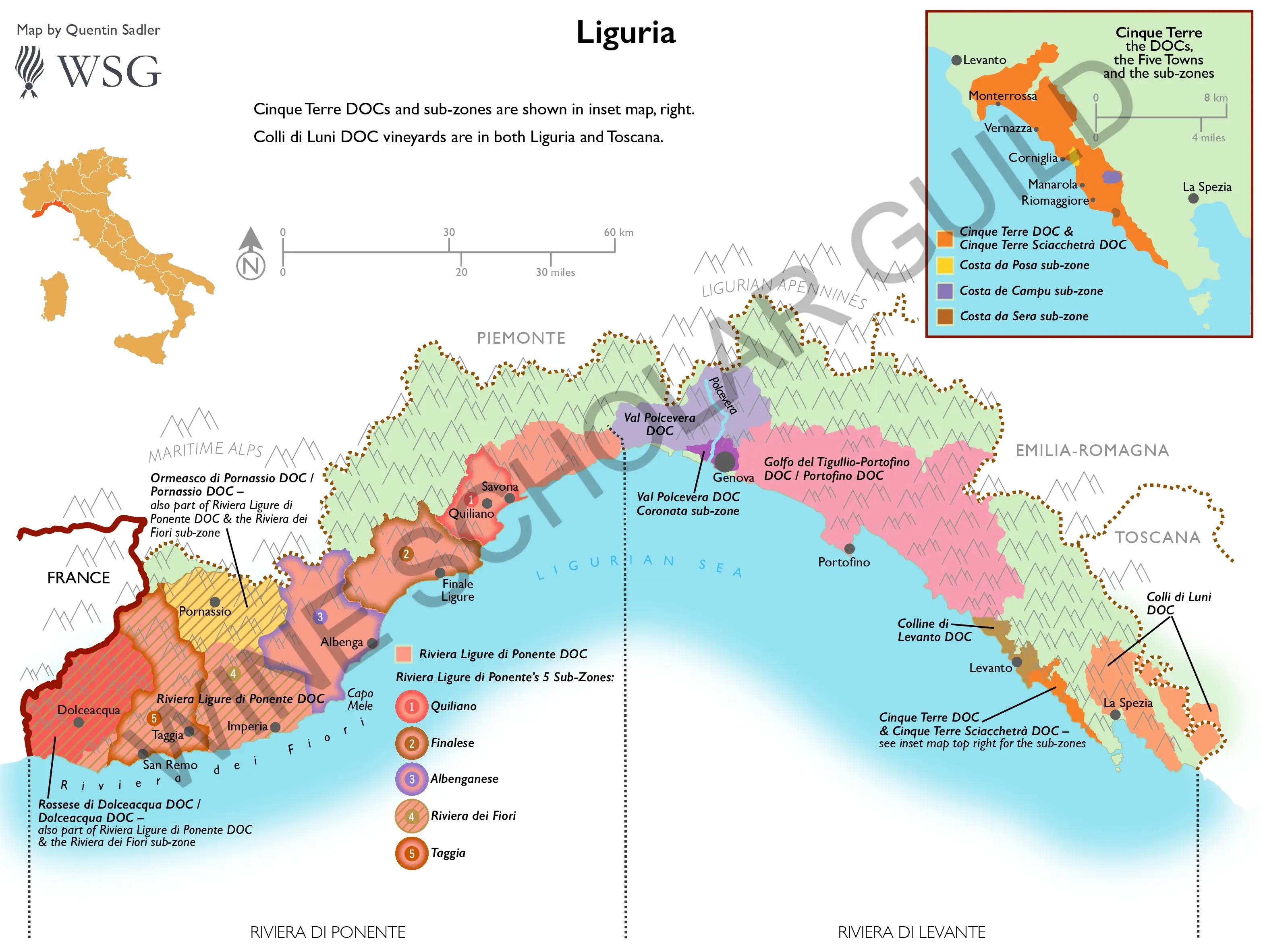 Liguria Wine Map by Wine Scholar Guild