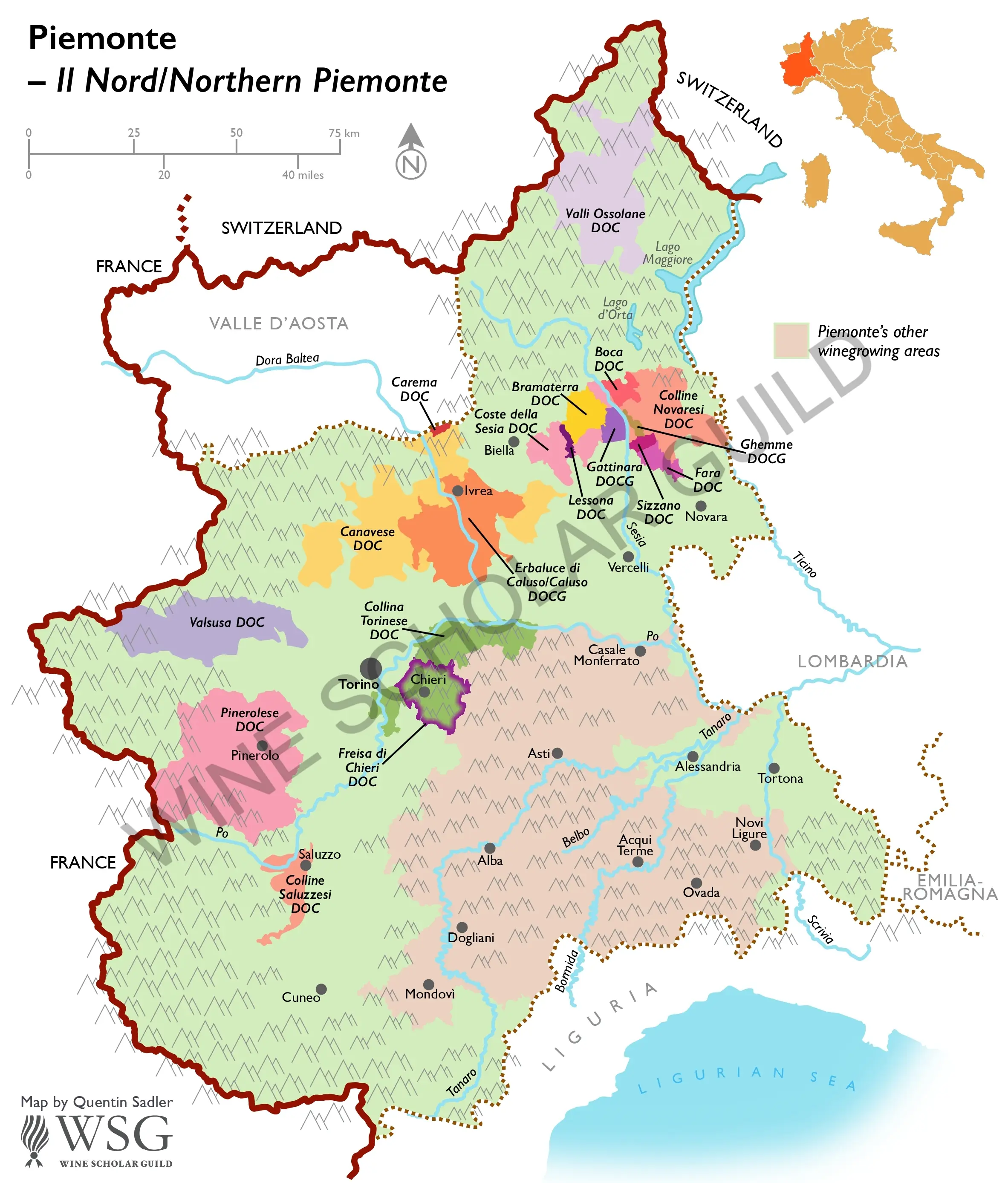 Northern Piemonte Wine Map by Wine Scholar Guild