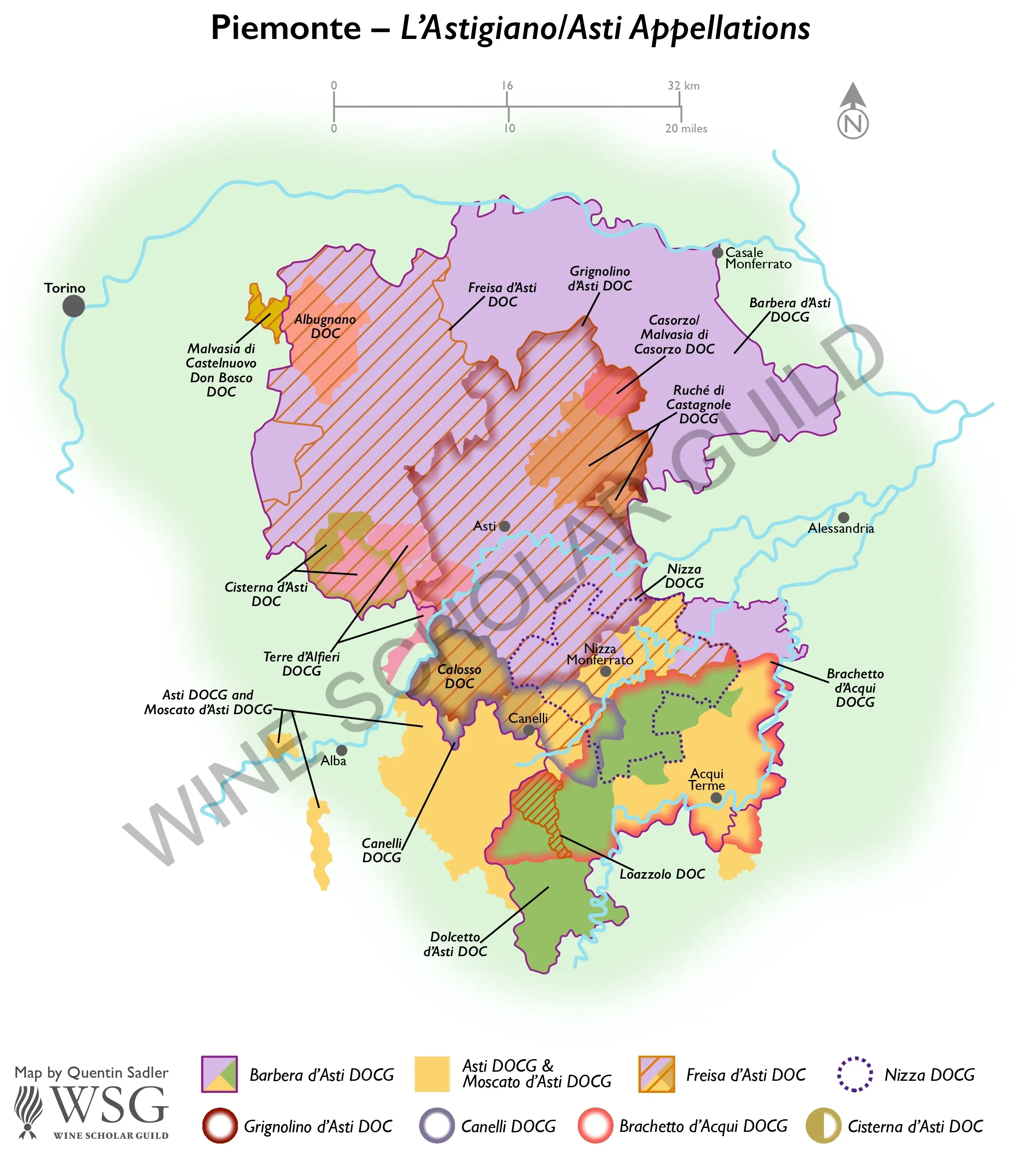 Piemonte Asti Appellations Wine Map by Wine Scholar Guild