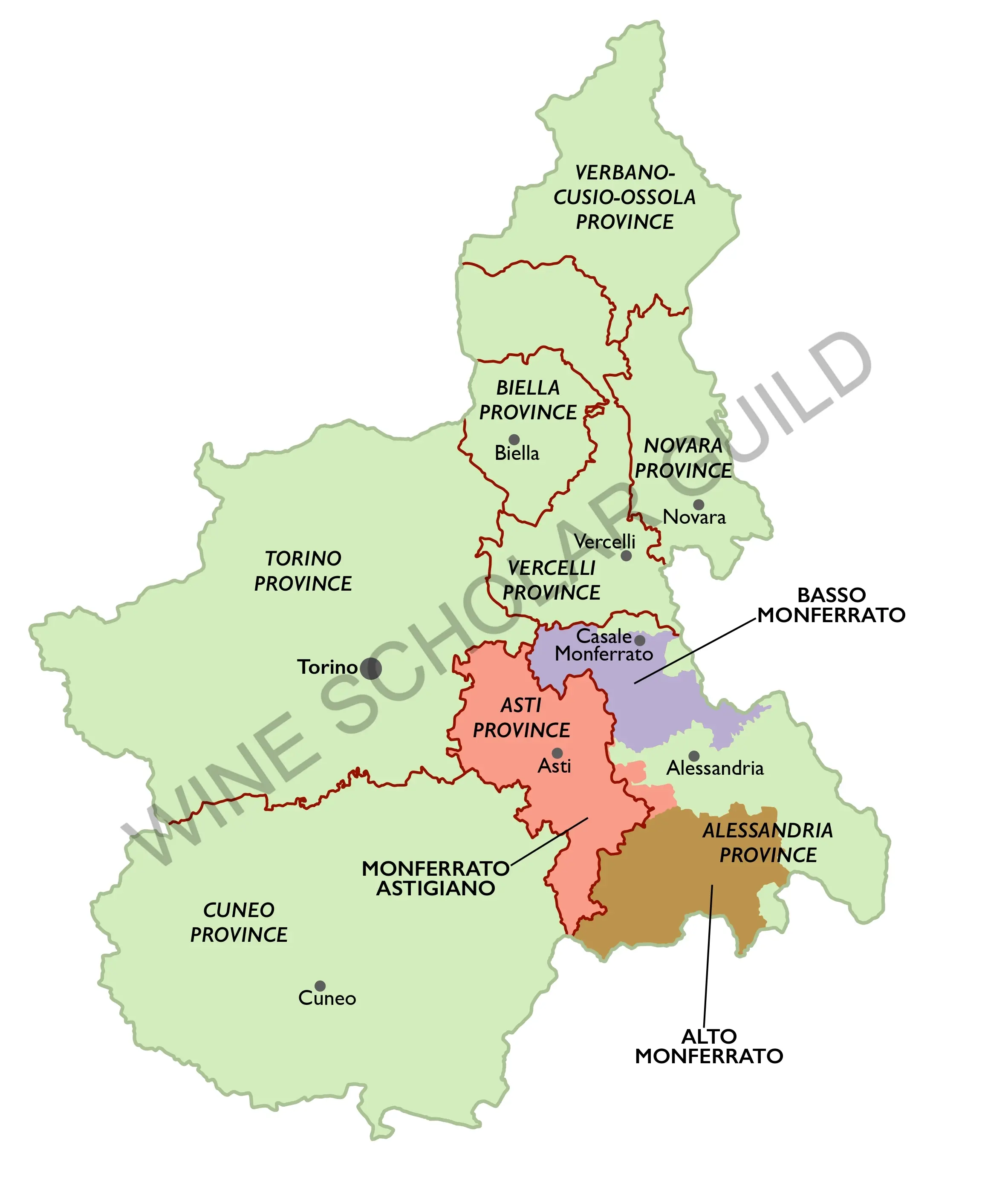 Piemonte Monferrato Districts by Wine Scholar Guild