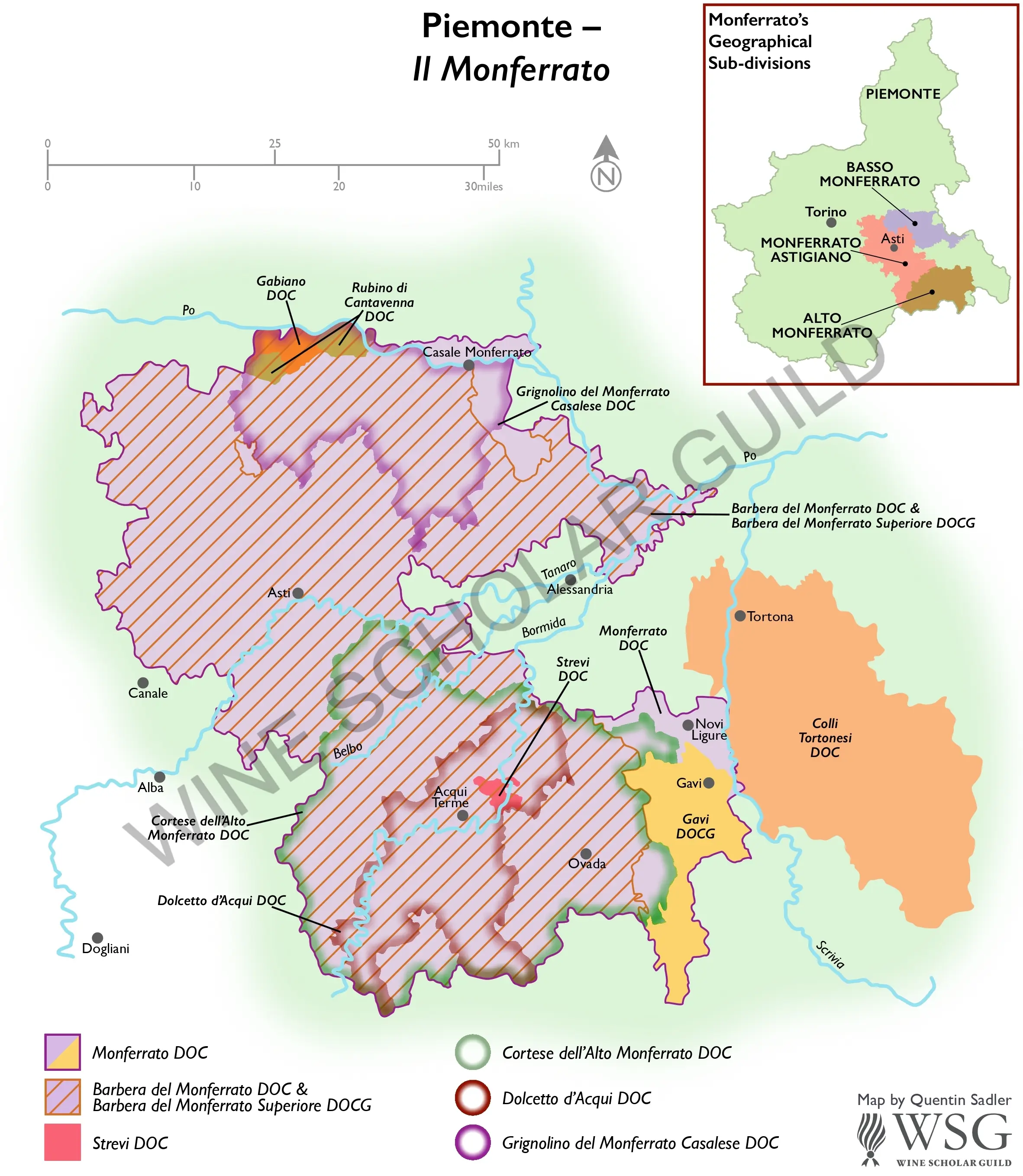 Piemonte Monferrato Wine Map by Wine Scholar Guild