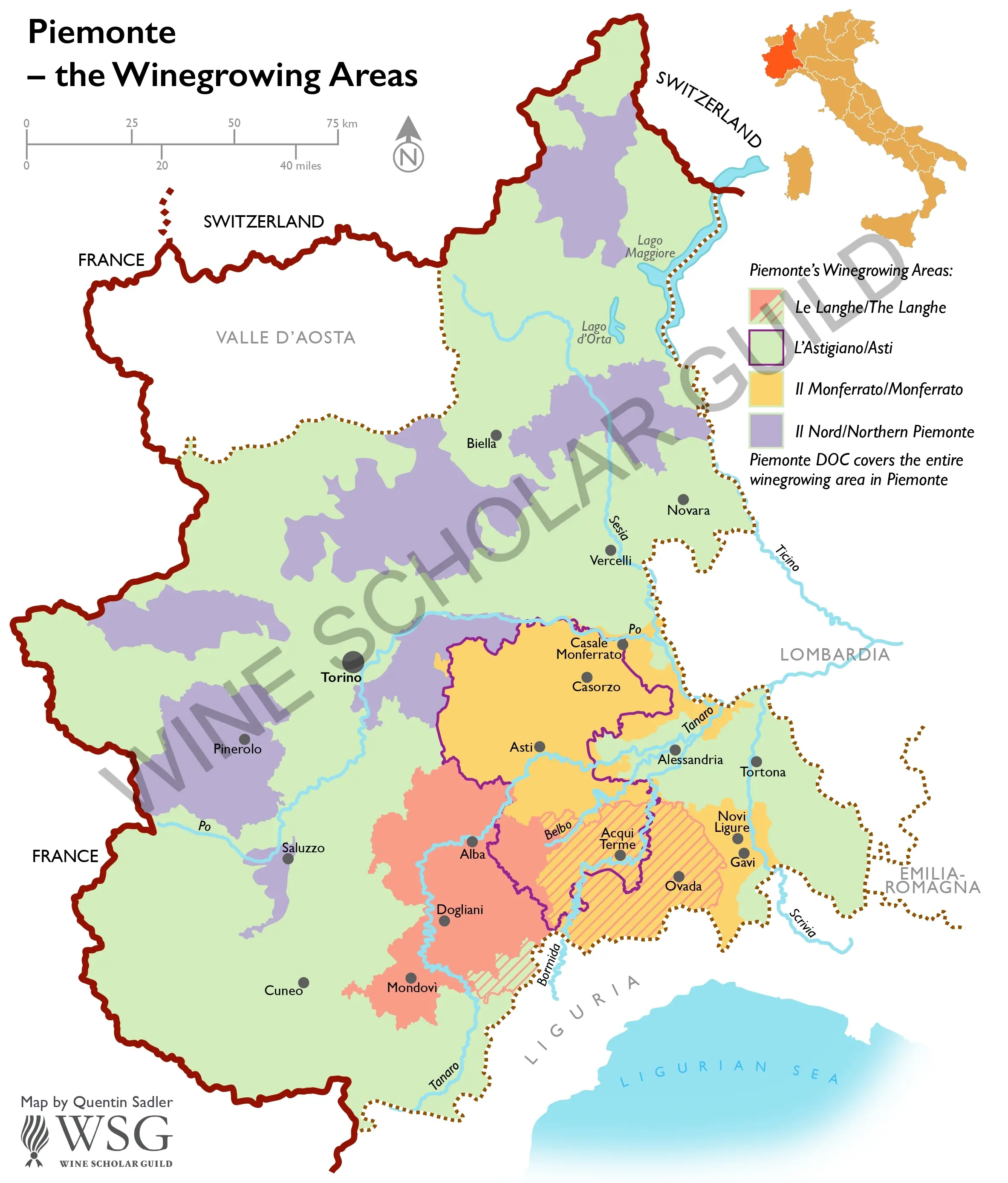 Piemonte Wine Map by Wine Scholar Guild