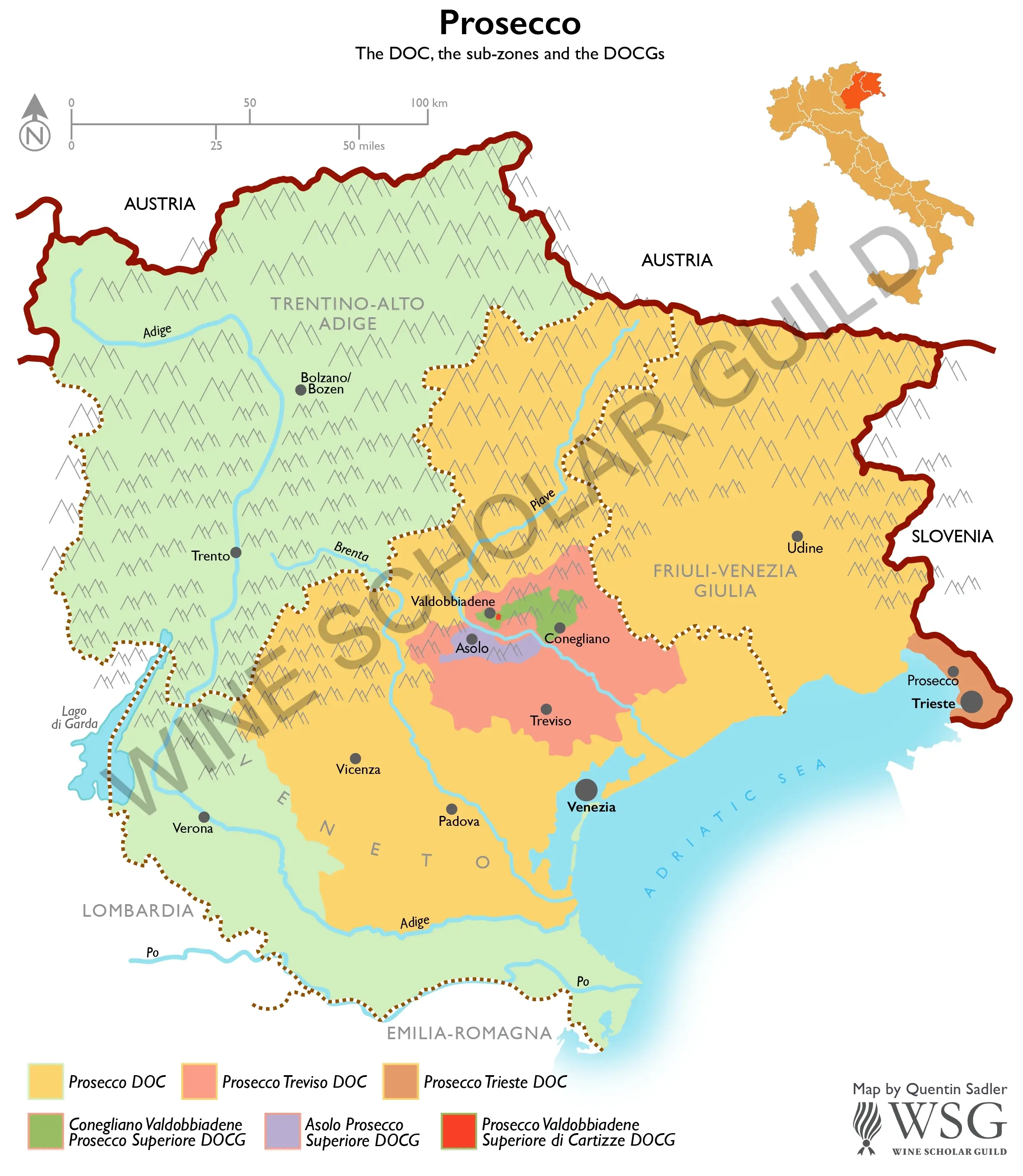 Prosecco Wine Map by Wine Scholar Guild