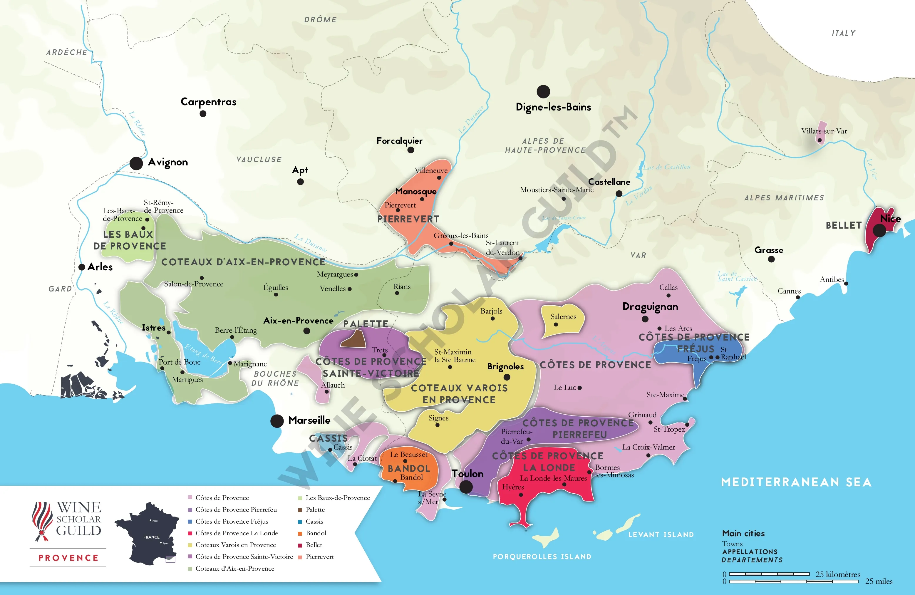 Provence Wine Map by Wine Scholar Guild