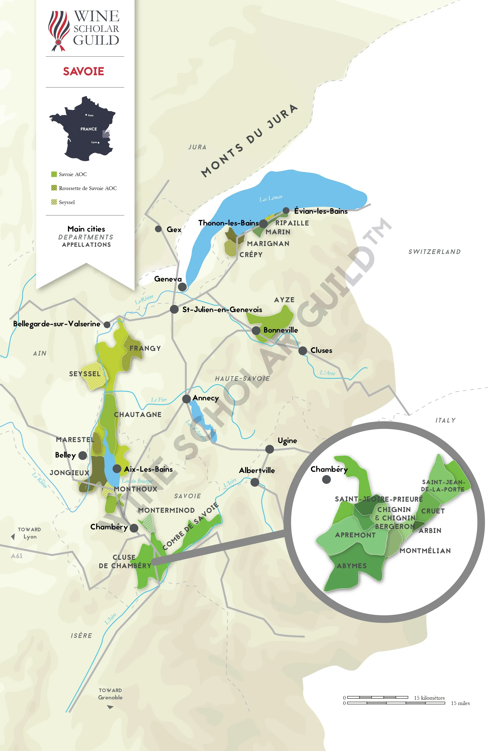 Savoie Wine Map by Wine Scholar Guild