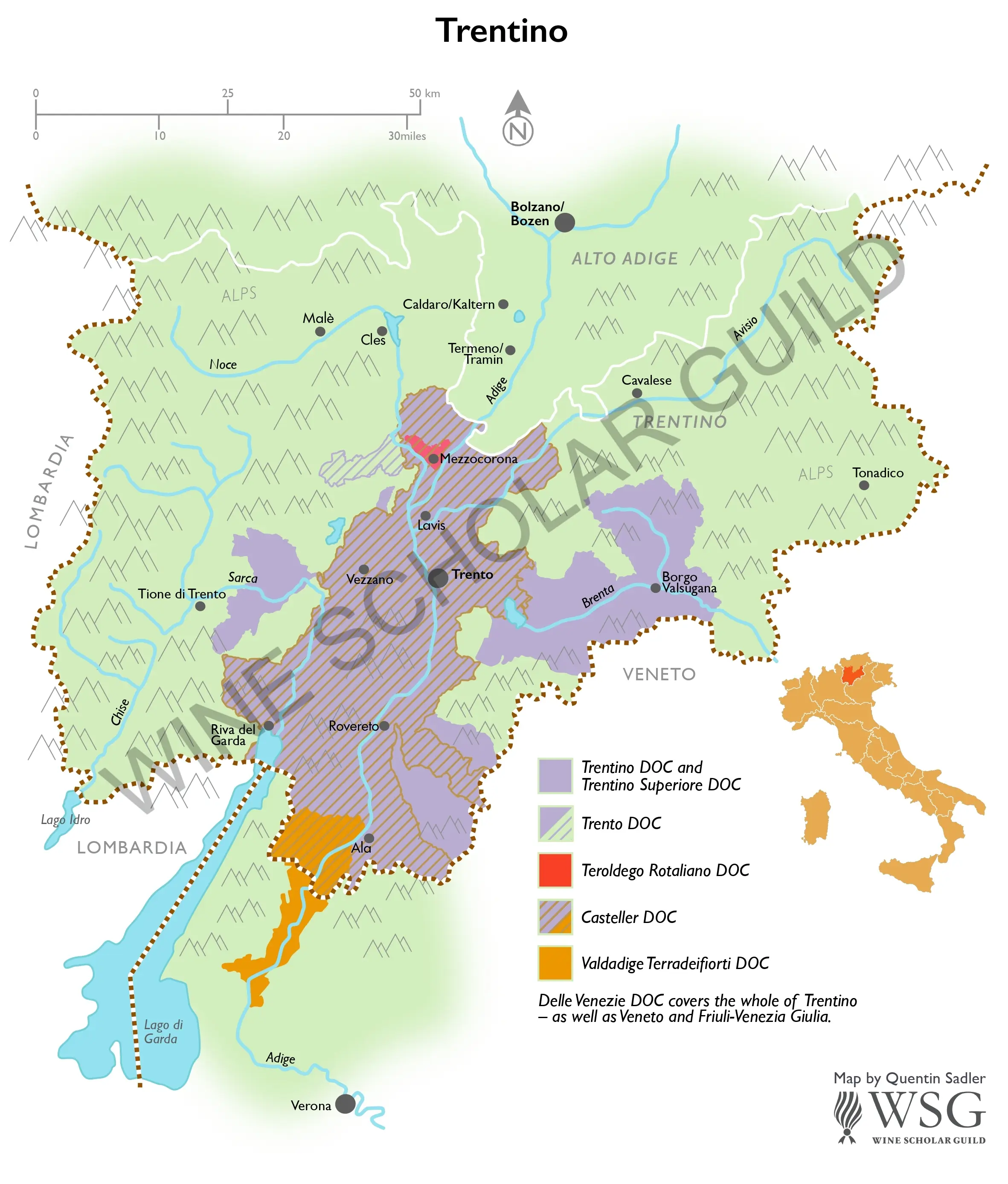 Trentino Wine Map by Wine Scholar Guild